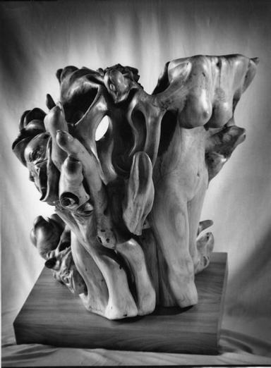 série de sept sculptures en bois de tilleul. Confusion