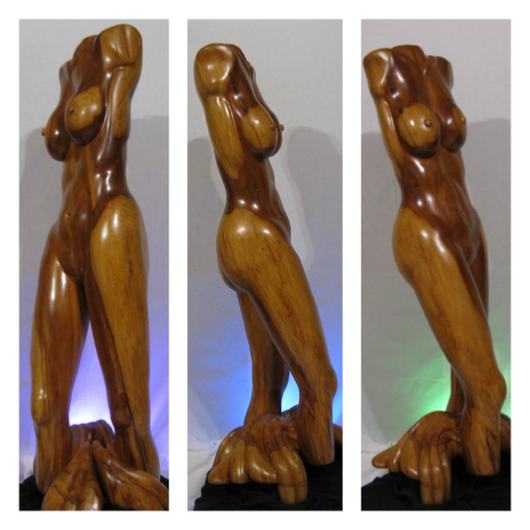 Sculpture en bois de prunier. Taille humaine